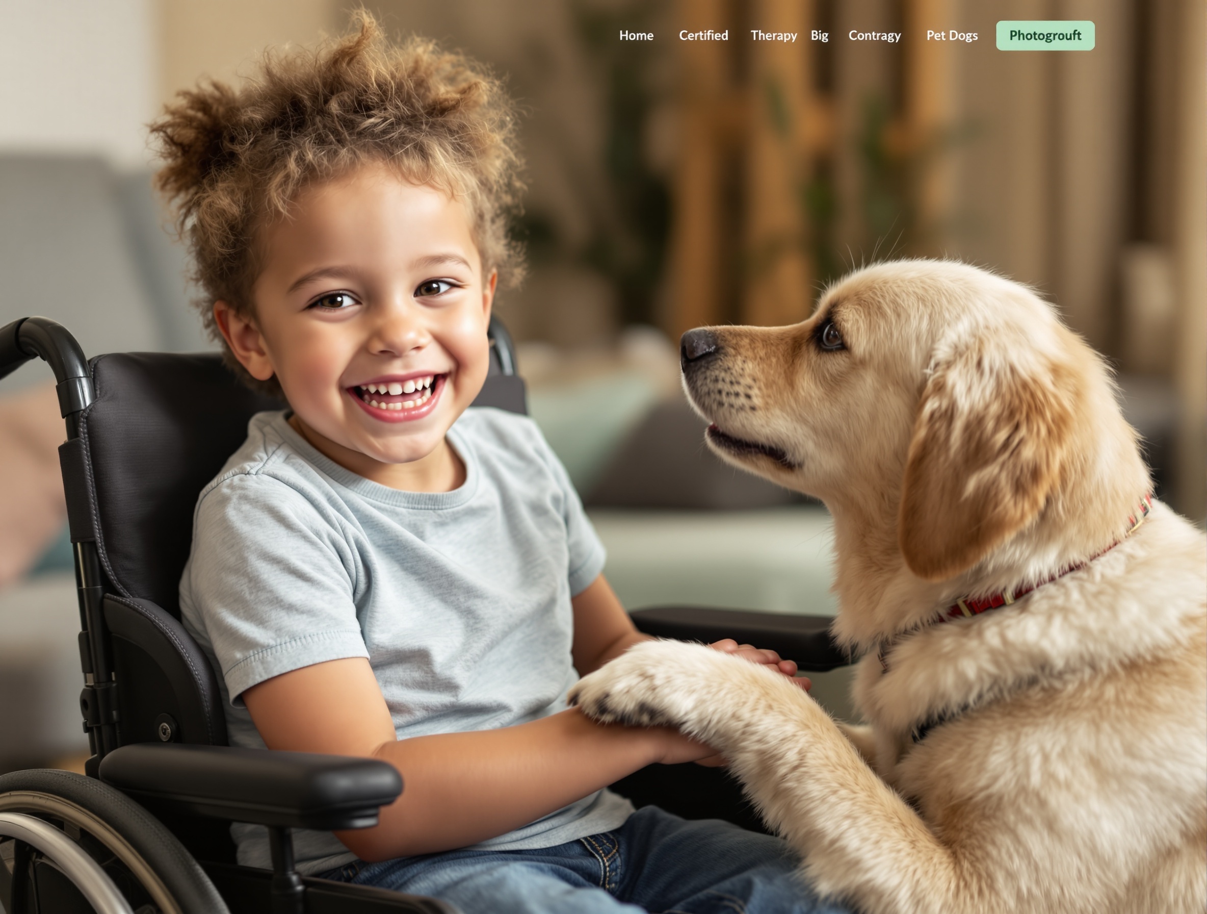 Child in wheelchair with therapy dog
